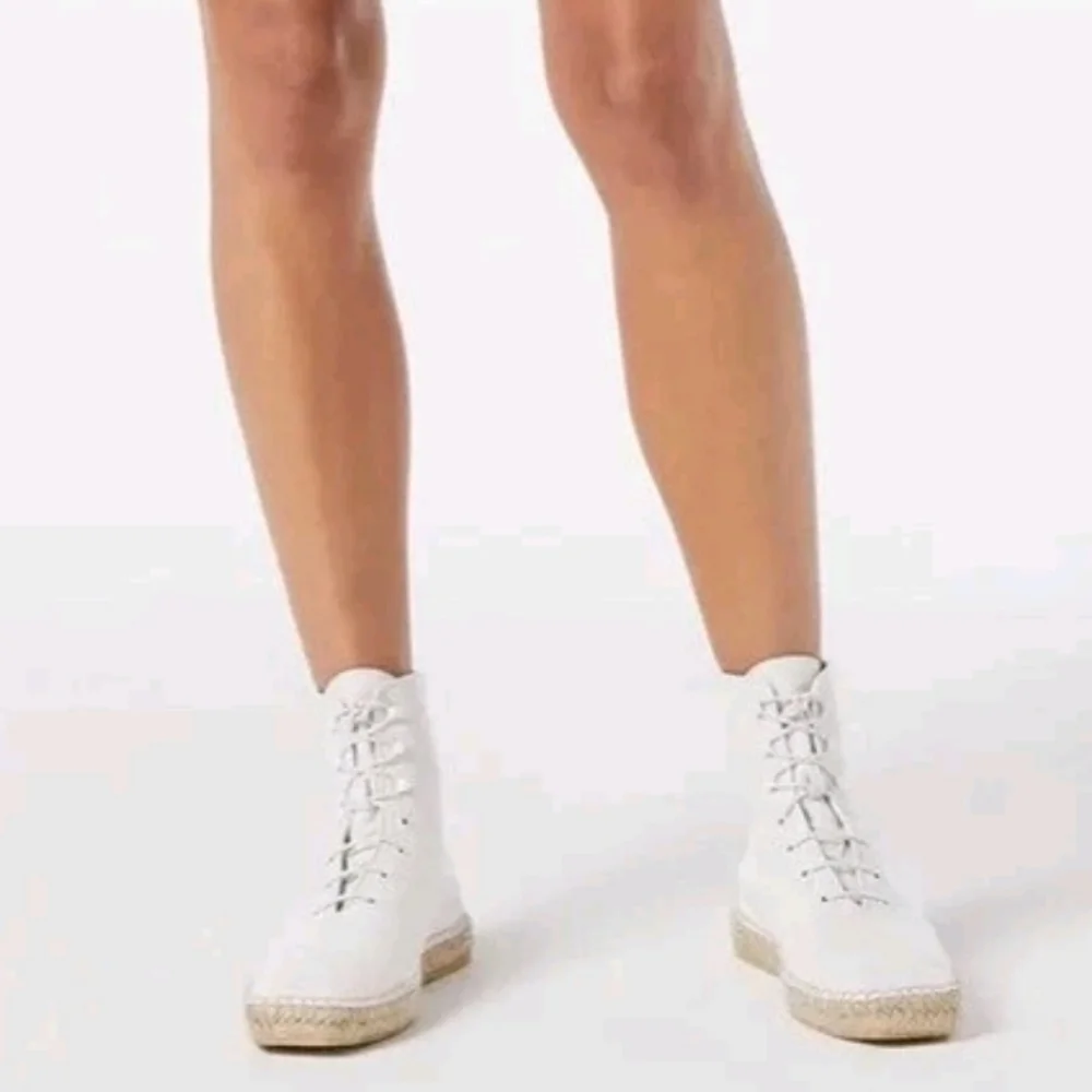 Frame Le Boston White Leather High Top Espadrilles Booties Size 7.5 Excellent